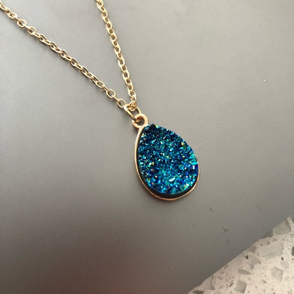Blue Teardrop Druzy Necklace - Picture 2 of 3